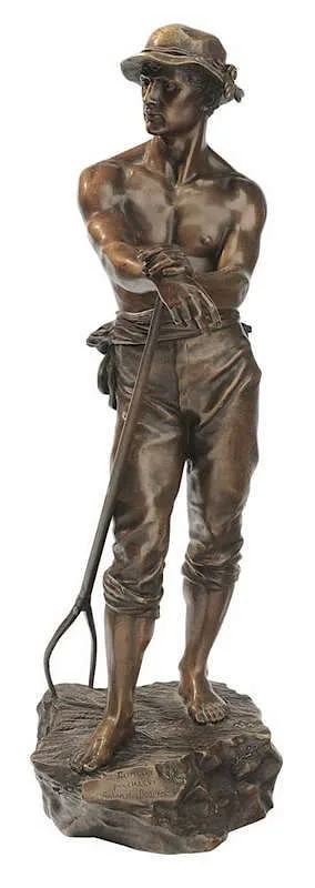 Charles Octave Levy, [Faneur], Figure of Man with Hay Fork, patinated bronze