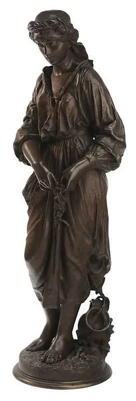 Young Woman, holding a garland of flowers, possibly representing Ruth by Wladislaw Marcinkowski, patinated bronze, sold Sep 2014