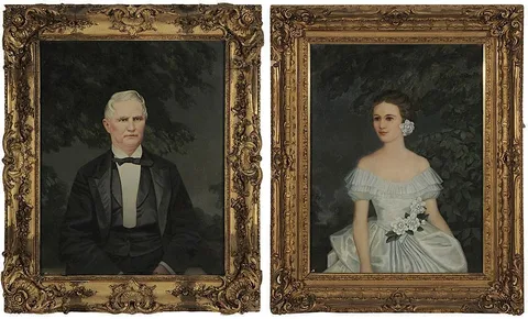 Albert Byron Olson, Pair of portraits in landscapes: Young Woman and the other An Older Gentleman, oil on canvas