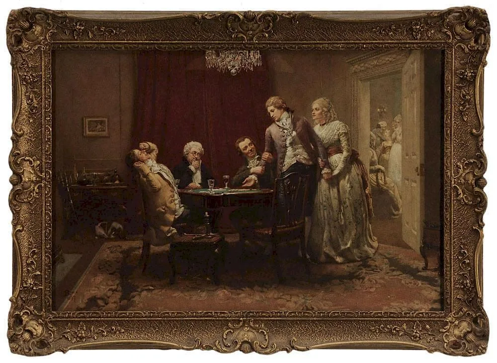 Duty or Inclination, depicting the end of a card game by Henry Reynolds Steer, watercolor on paper wrapped on original panel stretcher, sold Sep 2014