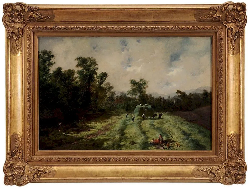 Haying Scene by George Cole, oil on canvas, sold Sep 2014
