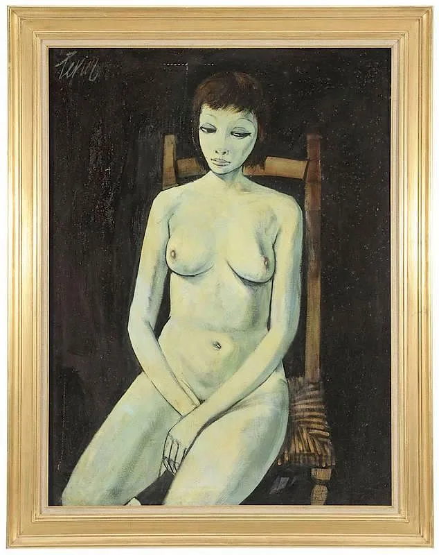 [Nu a la chaise] by Charles Levier, oil with seeds on canvas, sold Sep 2014