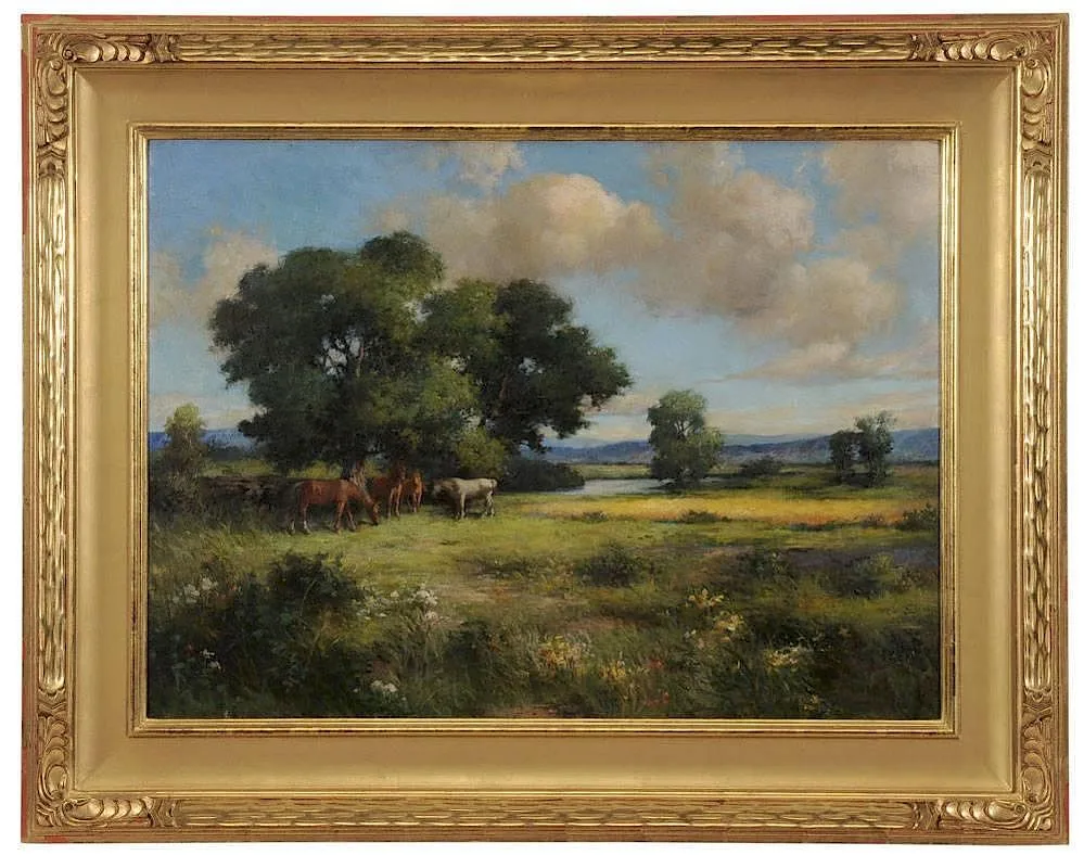 Horses in Pasture by F. R. Zeidler, oil on canvas, sold Sep 2014
