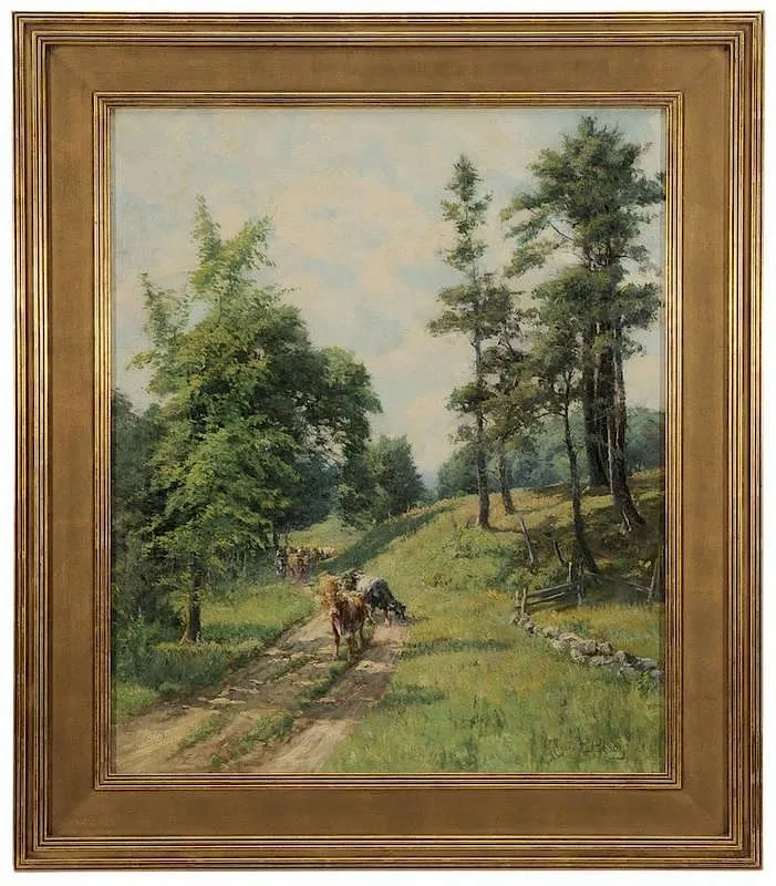 Cows on Sunlit Path by Olive Parker Black, oil on canvas, sold Sep 2014