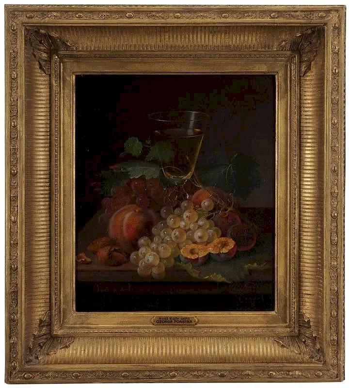 George E. Forster, Still Life with Fruit and Wine Glass, oil on canvas