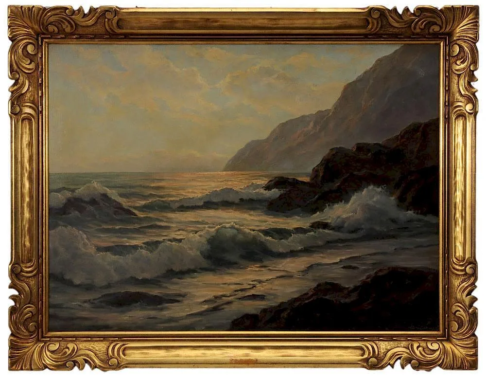 William Columbus Ehrig, Rocky Coast at Dawn, oil on canvas
