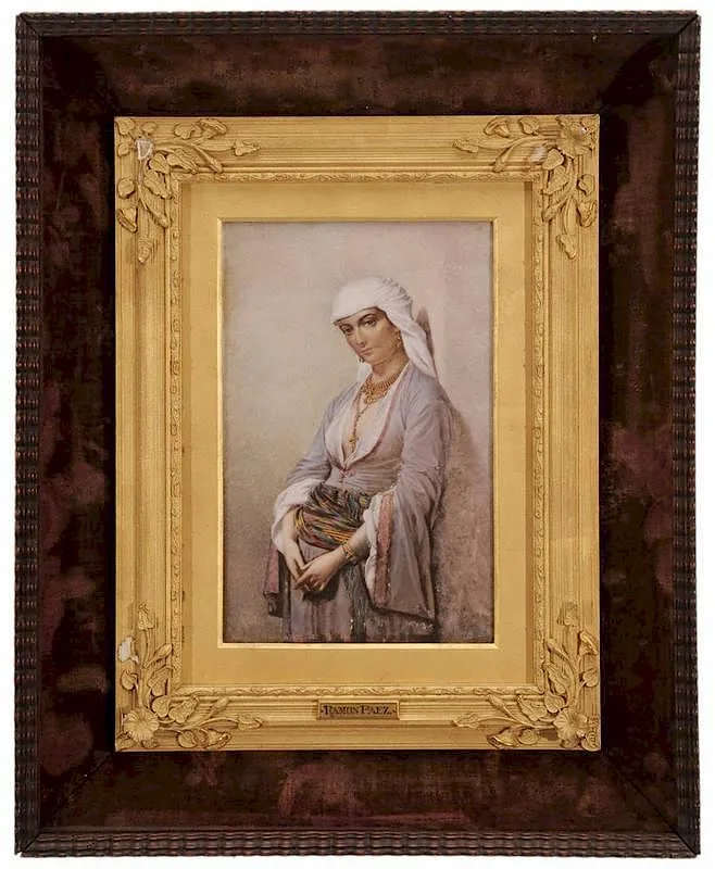 Ramón Páez, Arabic Woman, gouache on thin porcelain panel