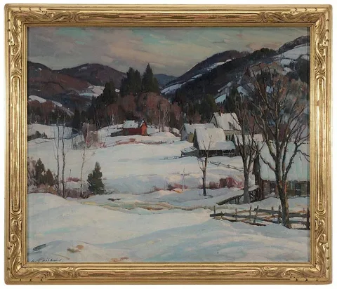 Aldro Thompson Hibbard, Winter Landscape with Farm, Vermont, oil on canvas