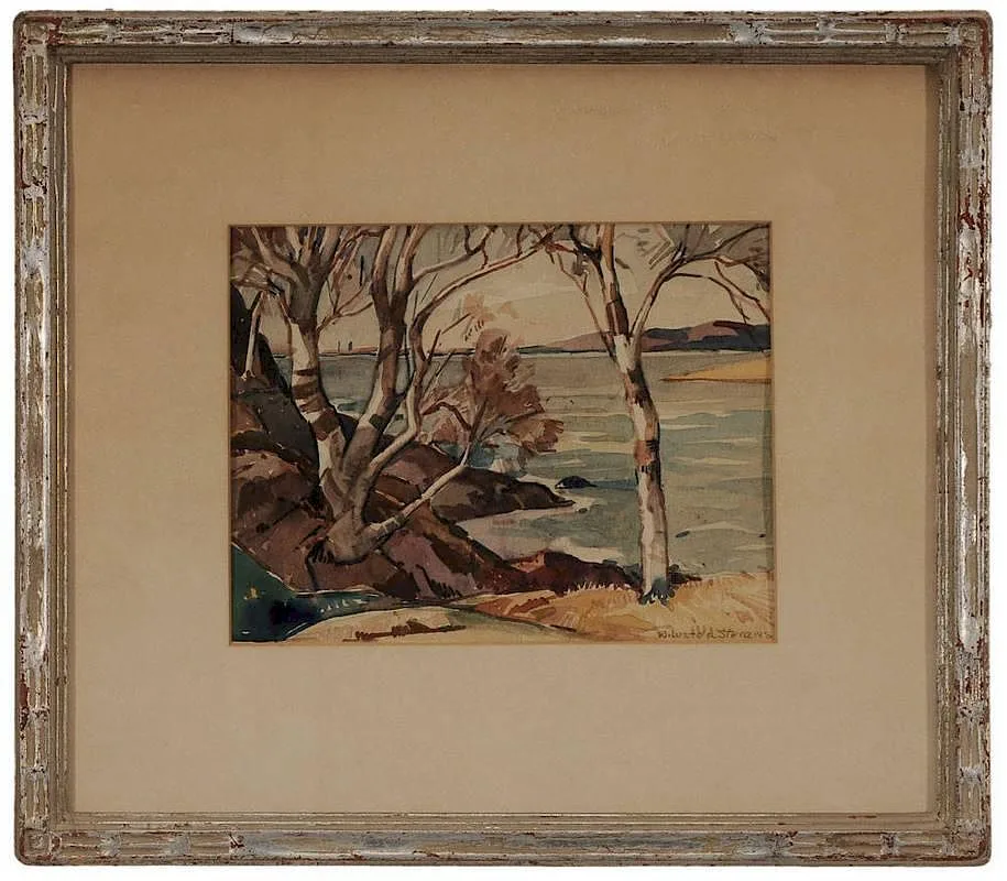 Shoreline Birches by William Lester Stevens, watercolor on paper, sold Sep 2014