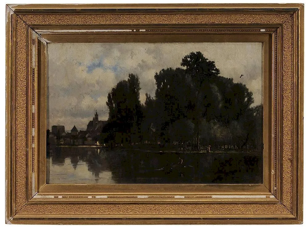 Waterfront Town by Frederick Dickinson Williams, oil on canvas, offered Jul 2014