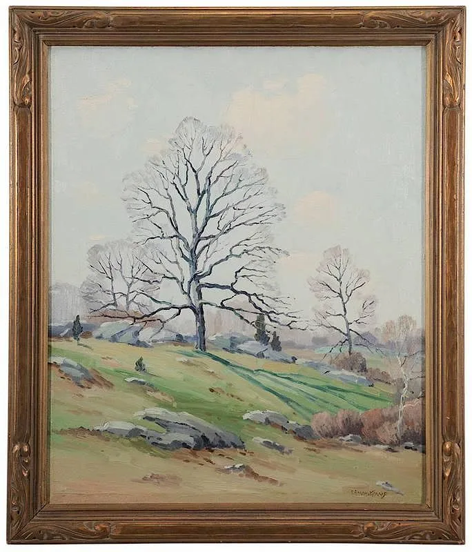 Early Spring Landscape by Charles Gordon Harris, oil on canvas, offered Jul 2014