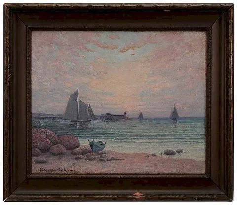 Walter Whitcomb Thompson, New England Coastal Scene at Sunrise, oil on canvas
