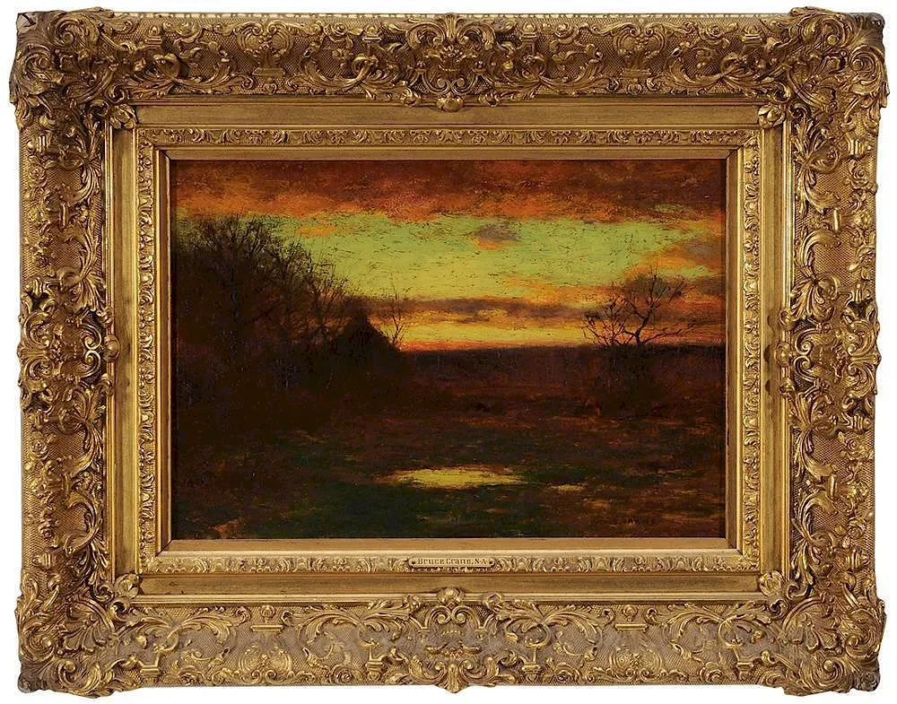 Landscape at Sunset by Robert Bruce Crane, oil on fiber board, offered Jul 2014