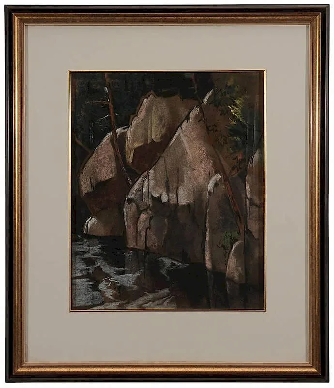 Boulders by a Mountain Stream by Will Henry Stevens, pastel on paper, offered Jul 2014