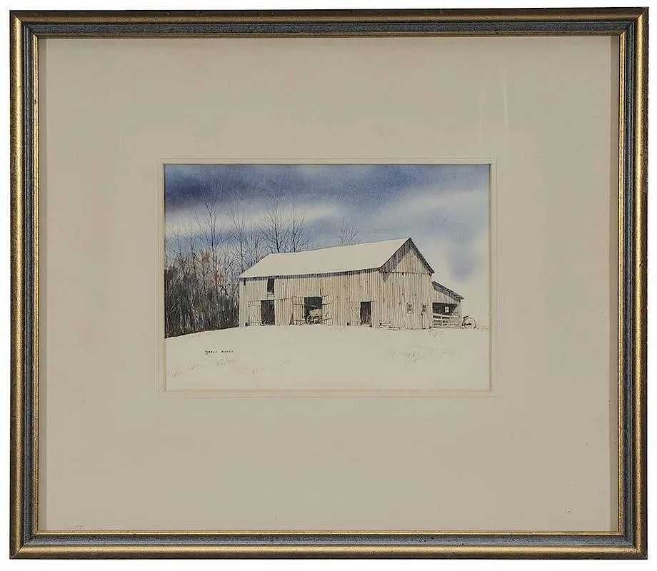 Wonder's Barn In Winter by Darell Koons, 1972, watercolor on paper, offered Jul 2014