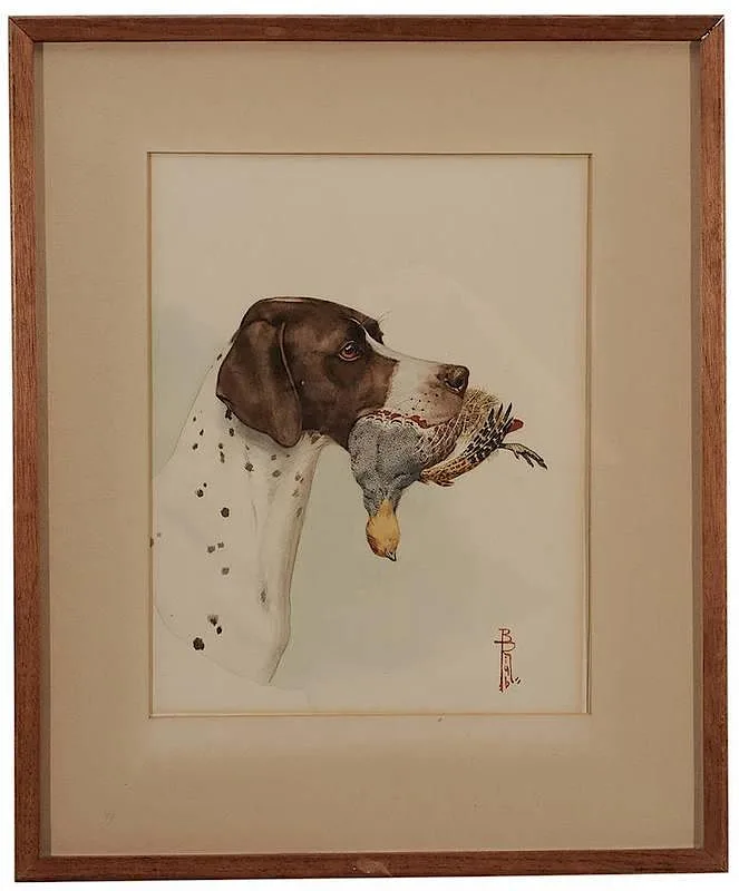 English Pointer with a Quail by Boris Riab, watercolor on paper, offered Jul 2014