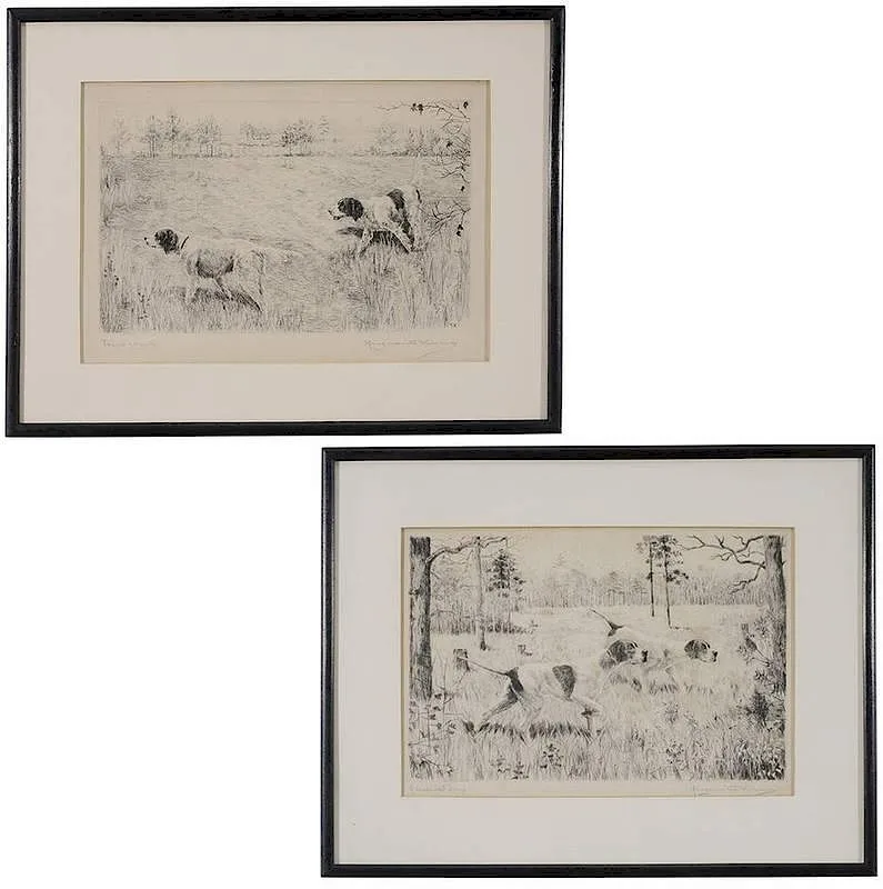 Two sporting etchings by Marguerite Kirmse, etchings on paper: "Carolina Days", offered Jul 2014