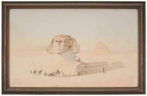 The Great Sphinx and Pyramid of Giza by Spyridon Scarvelli, watercolor on paper, offered Jul 2014
