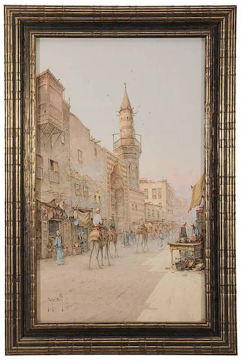 Busy Cairo Street by Spyridon Scarvelli, 1923, watercolor on paper, offered Jul 2014