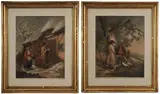 George Morland, Two hand-colored mezzotints: "Shepherd's Meal" and "Cottage Family