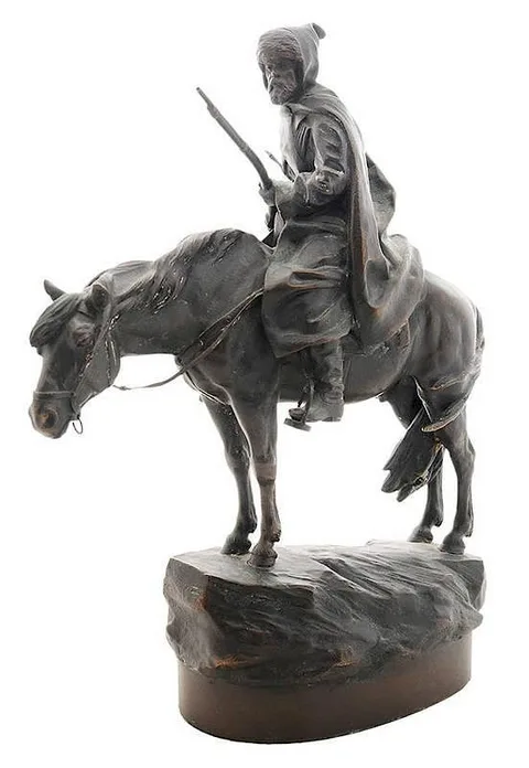 Albert Moritz Wolff, A Caucasian Cavalryman with Rifle, patinated bronze