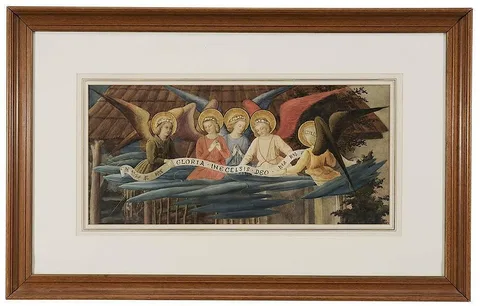 Filippo Lippi, upper portion detail from The Adoration of the Child at the Uffizi Palace, Italy, watercolor and gilding on paper