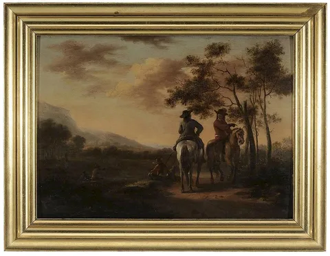 Aelbert Cuyp, Hunters on a Path, oil on panel