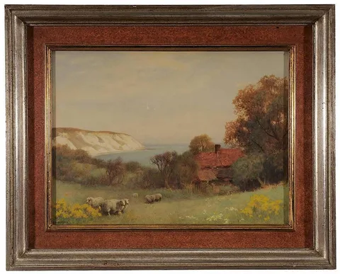 Benjamin D. Sigmund, Sheep Grazing near the Cliffs of Dover, watercolor on paper