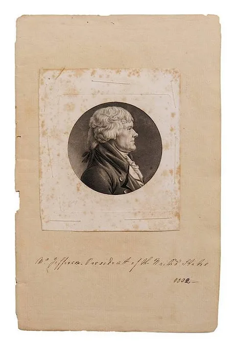 Charles Balthezar Saint Memin, Important and rare portrait of Thomas Jefferson (1743-1826), (M.446), engraving on paper