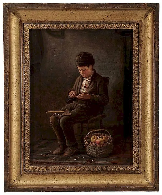 Young Boy Cracking Nuts by John Donaghy, 1870, oil on canvas, offered May 2014