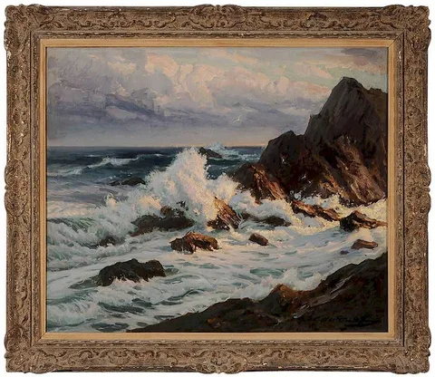 Rocky Coast at Sunrise by Constantin Westchiloff, oil on canvas, offered May 2014