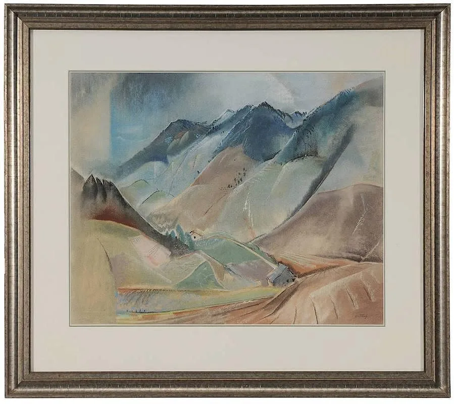 Mountain Valley by Will Henry Stevens, pastel on paper, offered May 2014