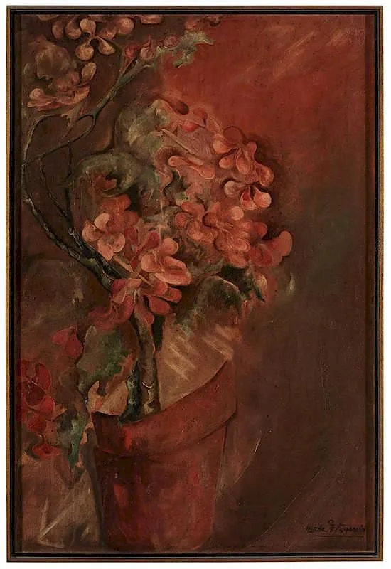 Potted Geraniums by Zelda Fitzgerald, oil on canvas, offered May 2014