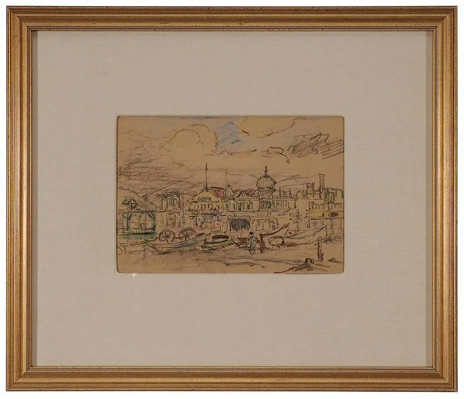 Harbor View by Reynolds Beal, colored pencil and graphite on brown paper, offered May 2014