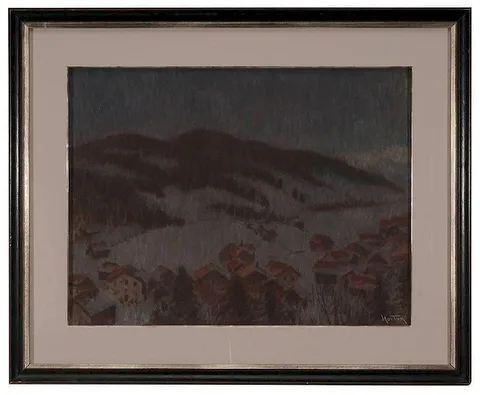 William Samuel Horton, Snowy Winter Evening, pastel on paper