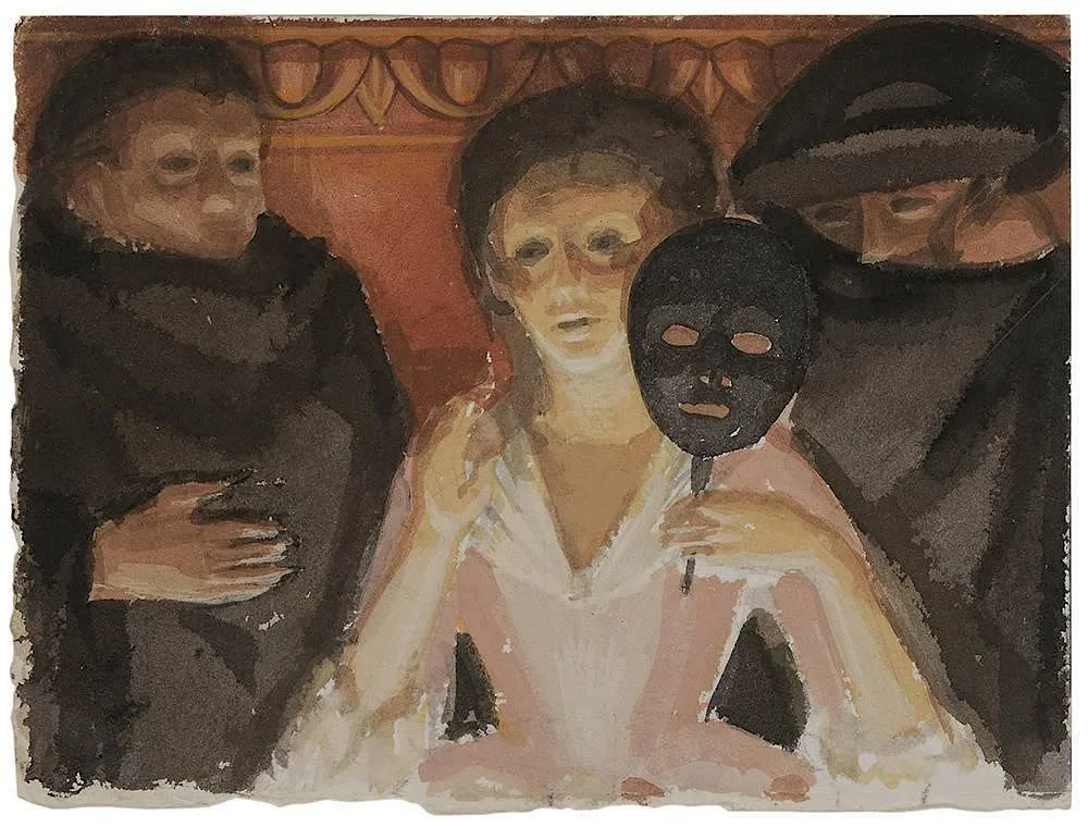 Study for [Un Ballo in Maschera] by George Clair Tooker, 1982, tempera on paper, offered May 2014