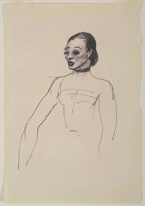 Guy Pène du Bois, Untitled (Woman with elongated arms), crayon and black ink on paper