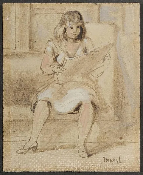 Reginald Marsh, Woman Seated, circa 1940, oil and ink on masonite