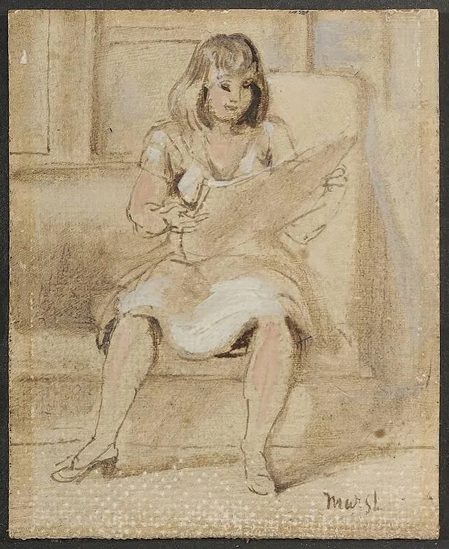 Woman Seated by Reginald Marsh, circa 1940, oil and ink on masonite, offered May 2014