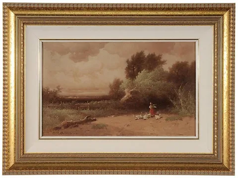 George Washington Nicholson, Girl Driving Geese, oil on canvas