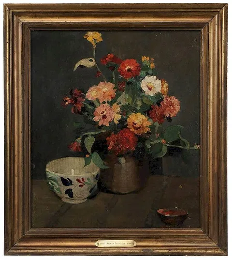Arrah Lee Gaul, Still life-Zinnias in a Pot, oil on canvas