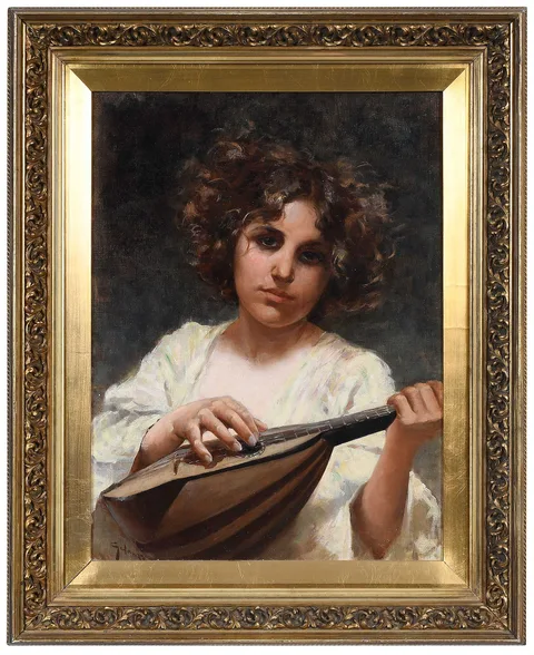 Lute Player by Giuseppe Gelanzè, oil on canvas, sold May 2026