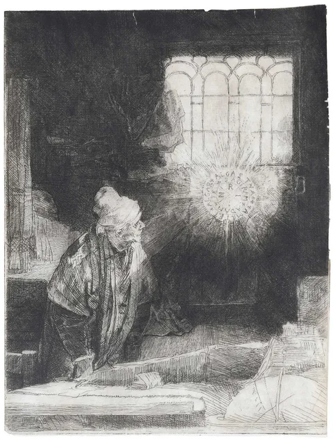 Rembrandt, A Scholar in his Study, circa 1652, etching