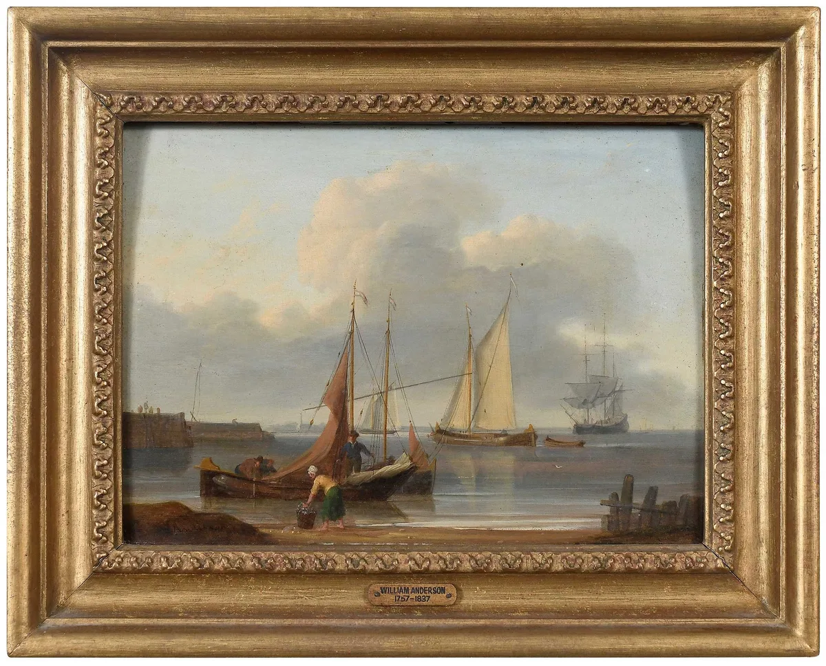William Anderson, Port Scene  with Fisherfolk, oil on panel