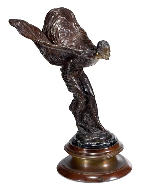 Charles Robinson Sykes, Rolls-Royce Spirit of Ecstasy, patinated bronze with bronze and marble base