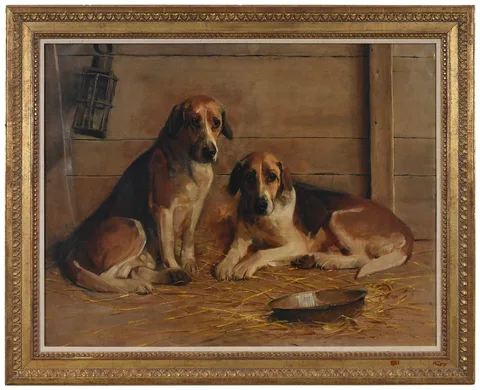 Samuel Fulton, Hounds Resting, oil on canvas