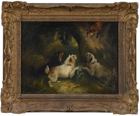 George Armfield, Treed Fox, oil on canvas