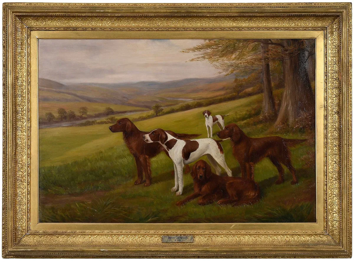 Setters and Pointers by Henry Crowther, 1924, oil on canvas, sold Feb 2026