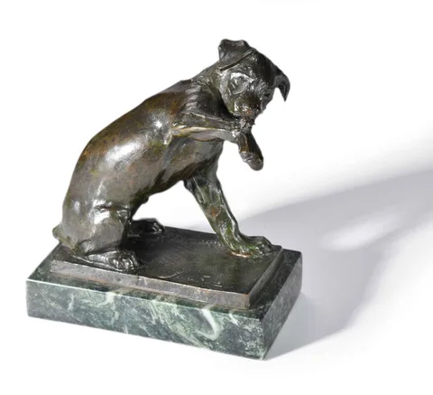 Édouard-Marcel Sandoz, Chien a la Sauterelle or Chien à l'abeille (Dog with a Bee) (FEMS 449 | MAM6/1918-1), 1918, patinated bronze