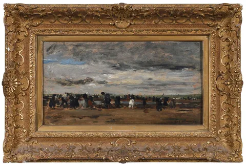 Karl Daubigny, Shellfish Gatherers, oil on panel